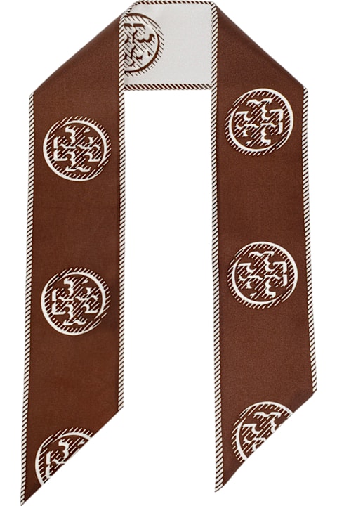 Ties for Women Tory Burch Medallion Logo Ribbon Silk Tie
