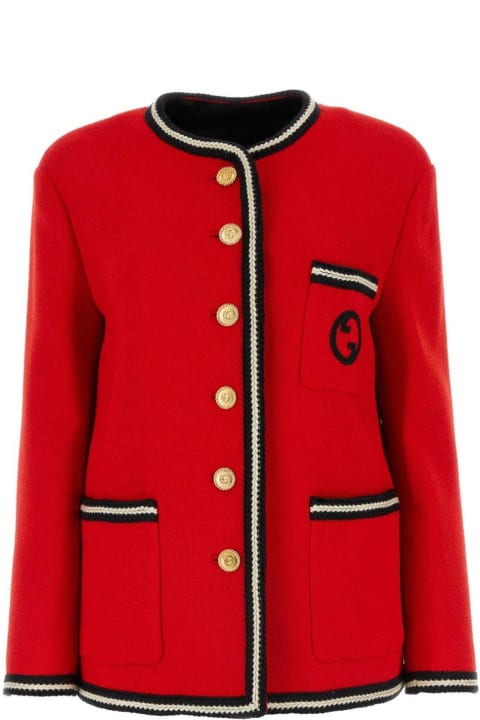 ウィメンズ コート＆ジャケット Gucci Logo Embroidered Tweed Button-up Jacket