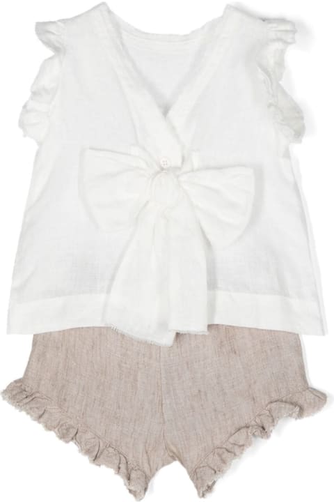 Il Gufo Bodysuits & Sets for Baby Girls Il Gufo White And Beige Melange Linen Two Piece Set