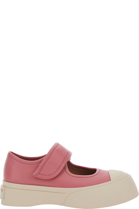 Homeware Marni 
mary Jane
 Pink Sandals With Touch-strap Closure And Logo Patch On The Rear In Leather Woman