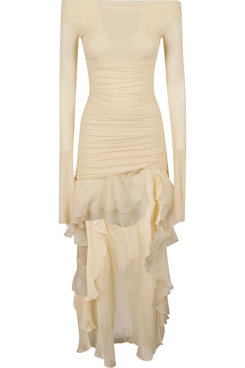 Blumarine for Women Blumarine Asymmetric Ruffled Off-shoulder Dress