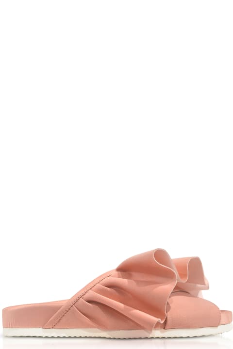 Pink Satin Ruffle Slide Sandals