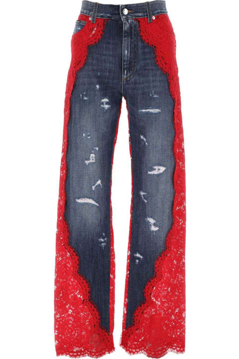 Dolce & Gabbana Sale for Women Dolce & Gabbana Two-tone Denim And Lace Jeans