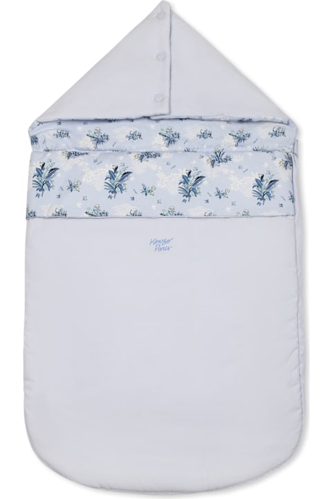 Kenzo Kids Accessories & Gifts for Baby Girls Kenzo Kids Light Blue Reversible Sleeping Bag For Baby Boy With Jungle Print