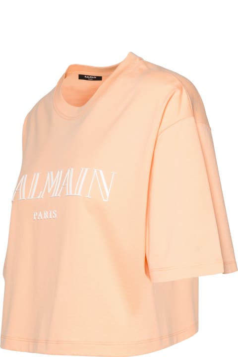Balmain Clothing for Women Balmain Orange Cotton Crop T-shirt