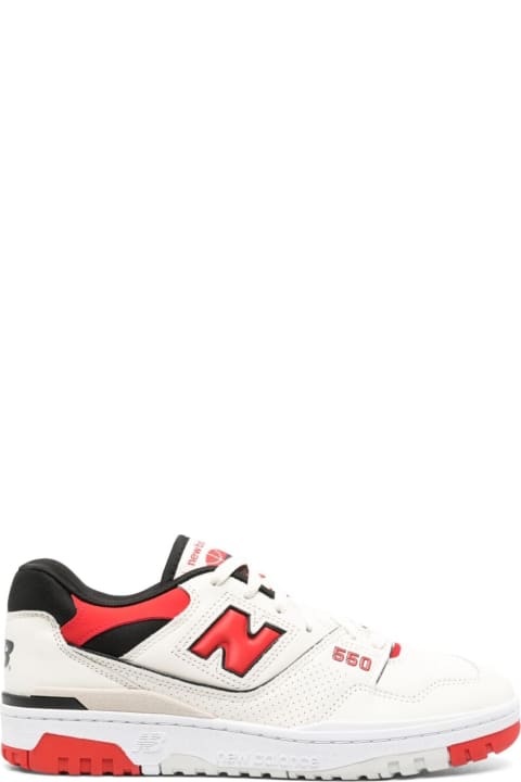 メンズ新着アイテム New Balance '550' White And Red Low Top Sneakers With Logo And Contrasting Details In Leather Man