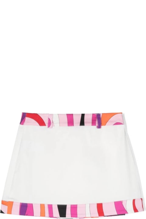 Pucci for Kids Pucci White Wrap Mini Skirt With Iride Border