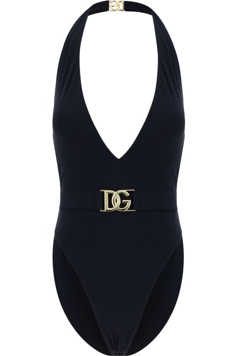 インテリア Dolce & Gabbana Black Polyester Blend One-piece Swimsuit
