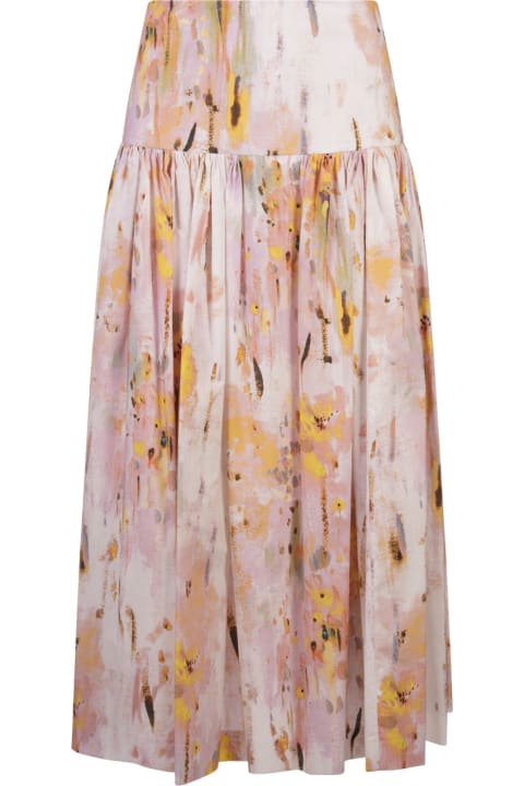 Fashion for Women MSGM Flared Midi Skirt In Poplin With "artsy Flower" Print