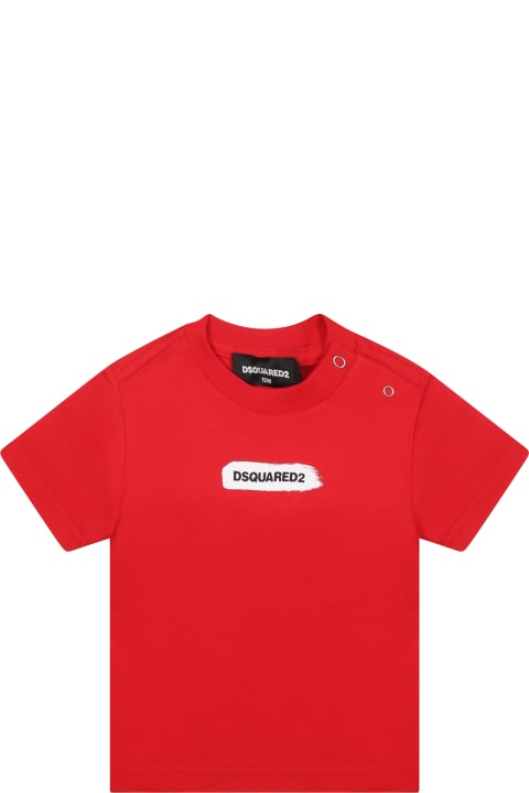 Topwear for Baby Boys Dsquared2 Red T-shirt For Baby Boy With Logo