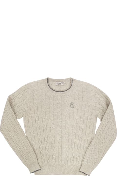 Brunello Cucinelli Sweaters & Sweatshirts for Girls Brunello Cucinelli Braided Cashmere Sweater With Embroidered Logo