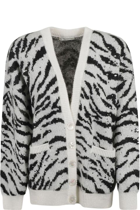 Alessandra Rich Sweaters for Women Alessandra Rich Zebra Printed V-neck Long-sleeved Cardigan