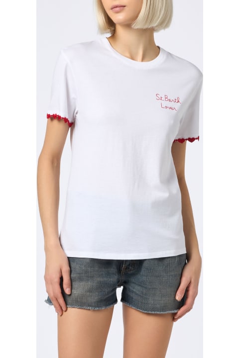 MC2 Saint Barth Topwear for Women MC2 Saint Barth Woman Cotton Jersey Crewneck T-shirt Emilie With St. Barth Lover Embroidery