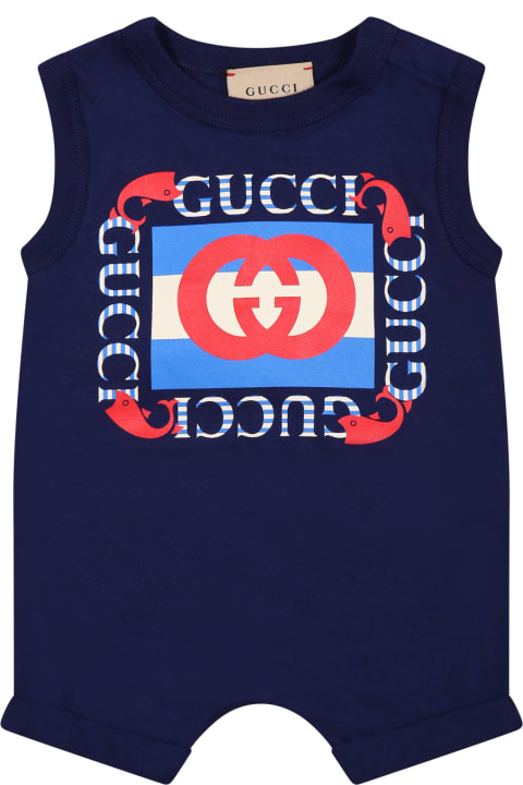 Bodysuits & Sets for Baby Girls Gucci Blue Set For Babies With Vintage Gucci Logo