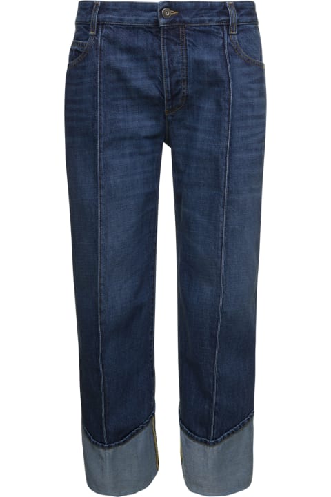 Blue Cropped Curved Leg Jeans With Central Ribs In Cotton Denim Woman Bottega Veneta
