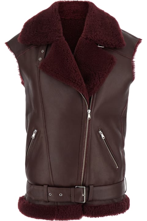 Federica Tosi Coats & Jackets for Women Federica Tosi Bordeaux Vest With Wide Notched Revers In Leather Woman