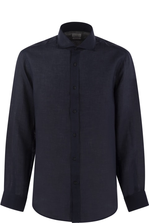 メンズ シャツ Brunello Cucinelli Easy Fit Linen Shirt With French Collar
