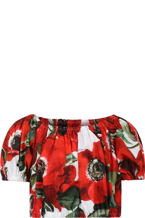 Topwear for Girls Dolce & Gabbana Red Top For Girl With Poppies Print