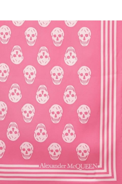 Scarves for Men Alexander McQueen Pink Silk Scarf With Skull Pattern