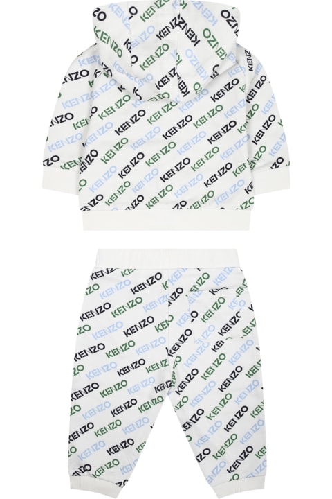 Bottoms for Baby Boys Kenzo Kids White Set For Baby Boy With All-over Logo