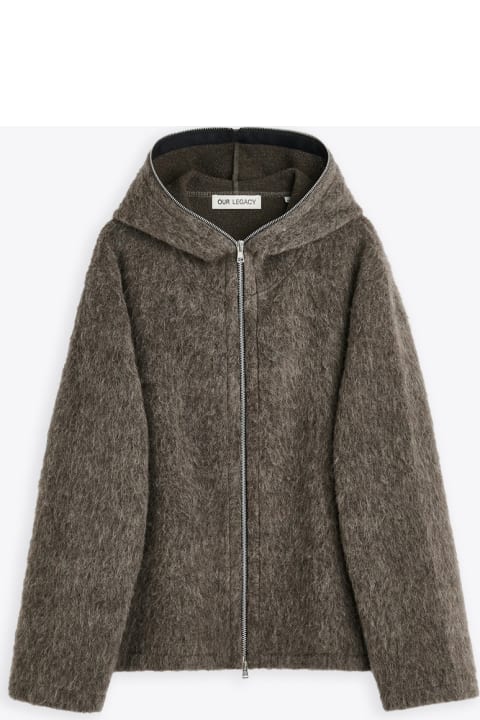 Full Zip Hood Grey moahir blend hooded cardigan with zip - Full zip hood