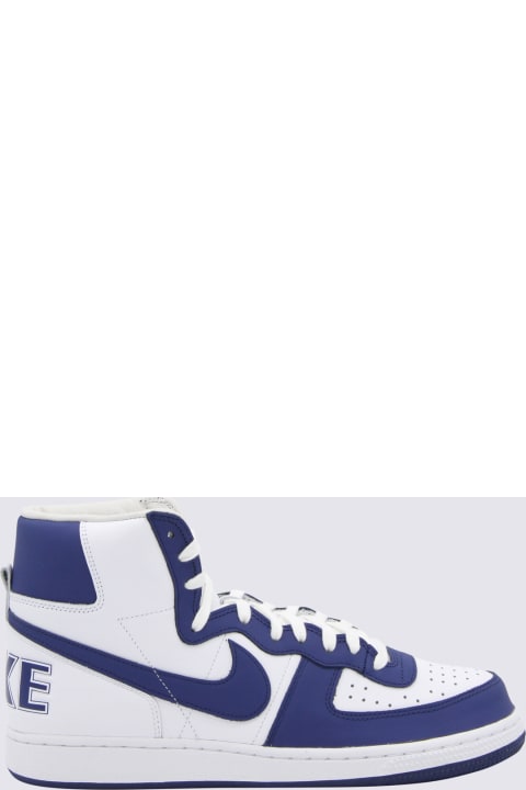 メンズ新着アイテム Comme des Garçons White And Blue Leather Sneakers