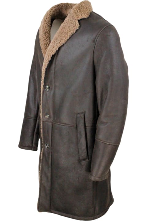 Barba Napoli Coats & Jackets for Men Barba Napoli Single-breasted Shearling Sheepskin Coat With Button Closure And Side Pockets