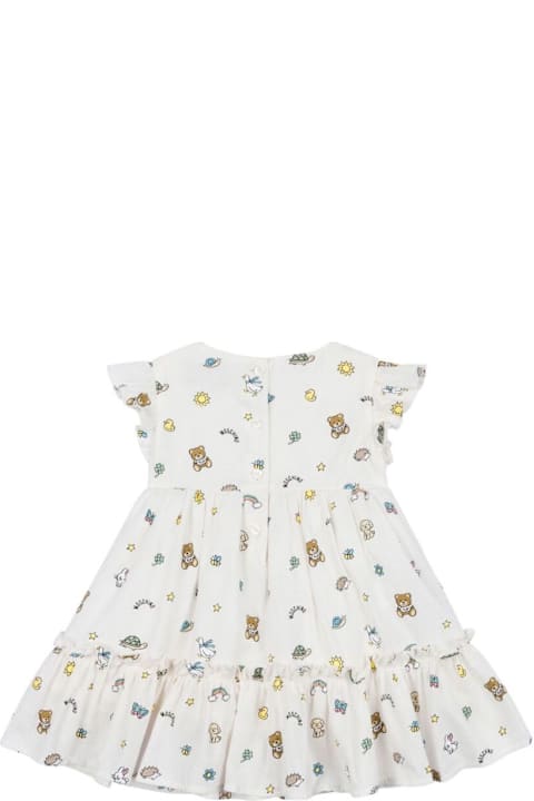 Moschino Bodysuits & Sets for Women Moschino White Dress With Flared Skirt And All-over Print In Cotton Baby