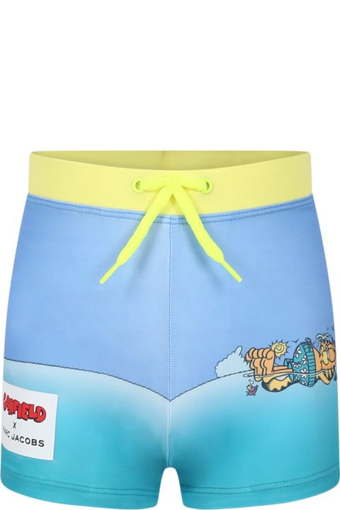 Fashion for Men Marc Jacobs Light Blue Swim Boxer For Boy With Garfield And Logo