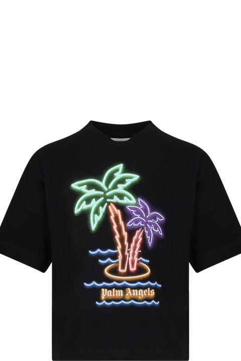 Palm Angels for Kids Palm Angels Black T-shirt For Boy With Palm Tree