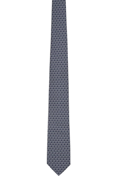 Ties for Men Ferragamo Blue Silk Hook Tie