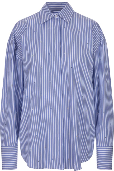 ウィメンズ新着アイテム MSGM Blue Striped Shirt With Rhinestones
