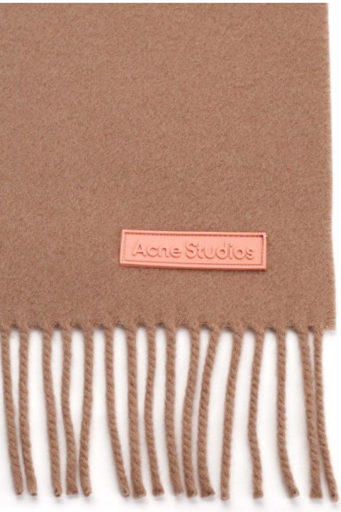 Scarves for Men Acne Studios Logo Patch Fringed Scarf