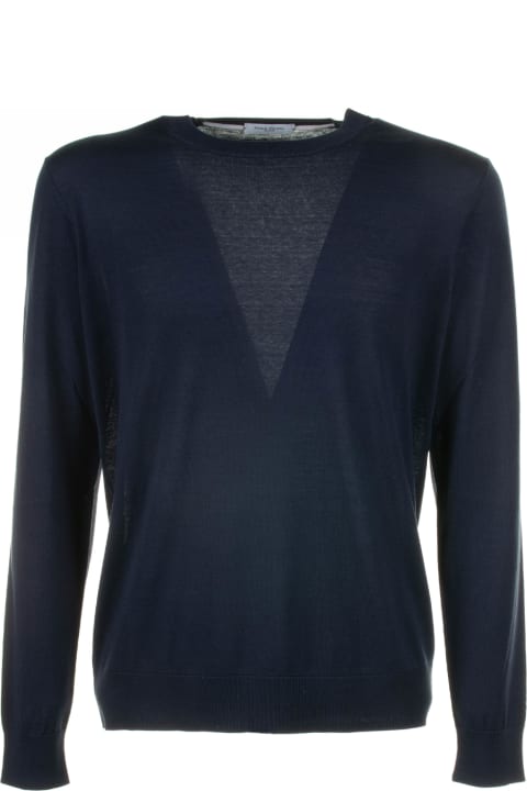 Paolo Pecora Clothing for Men Paolo Pecora Navy Blue Crew-neck Sweater In Cotton And Silk