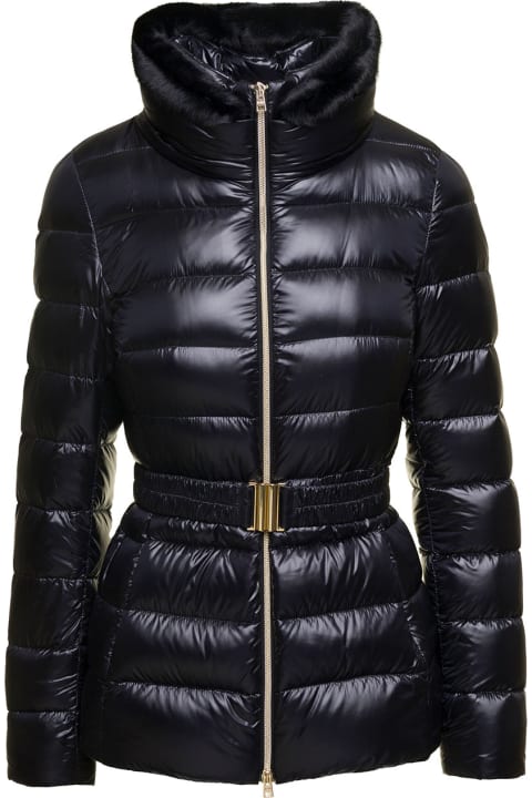 ウィメンズ Hernoのコート＆ジャケット Herno 'claudia' Black Down Jacket With Fur Trim And Belt In Nylon Woman