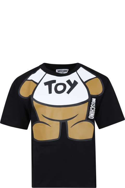 ボーイズ MoschinoのTシャツ＆ポロシャツ Moschino Black T-shirt For Boy With Teddy Bear