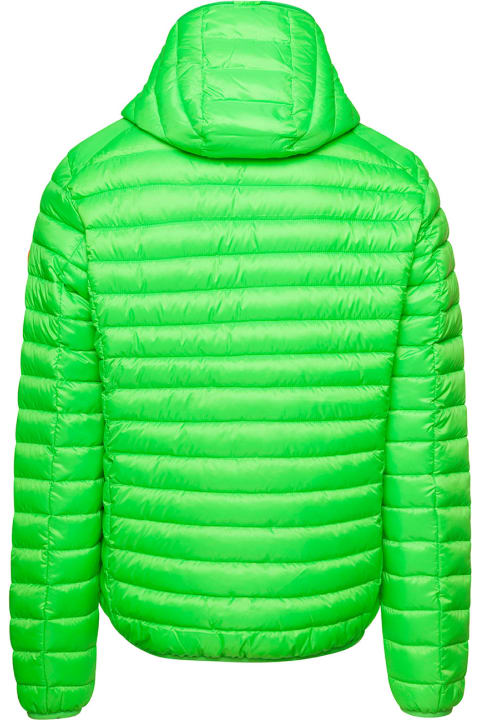 Green Puffer Jacket With Hoodie And Zip Fastening In Polyester