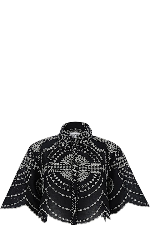 Charo Ruiz Topwear for Women Charo Ruiz 'emmie' Black Blouse With Cropped Design And All-over Contrasting Embroidered Details In Cotton And Linen Blend Woman