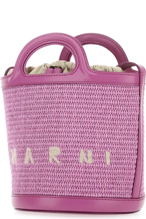 Totes for Women Marni Lilac Leather And Raffia Tropicalia Bucket Bag