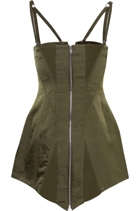 Green Sleeveless Minidress With Contouring Panel Construction In Nylon Woman