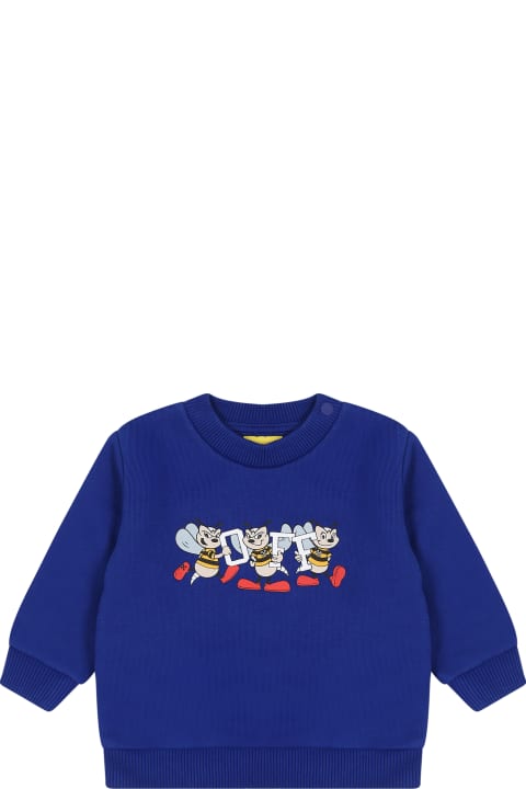 Off-White Sweaters & Sweatshirts for Baby Boys Off-White Blue Sweatshirt For Baby Boy With Mascot Logo Print