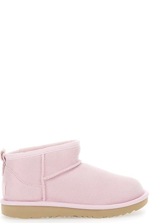 Homeware UGG 'classic Ultra Mini' Pink Ankle Boots With Shearling Lining In Leather Girl