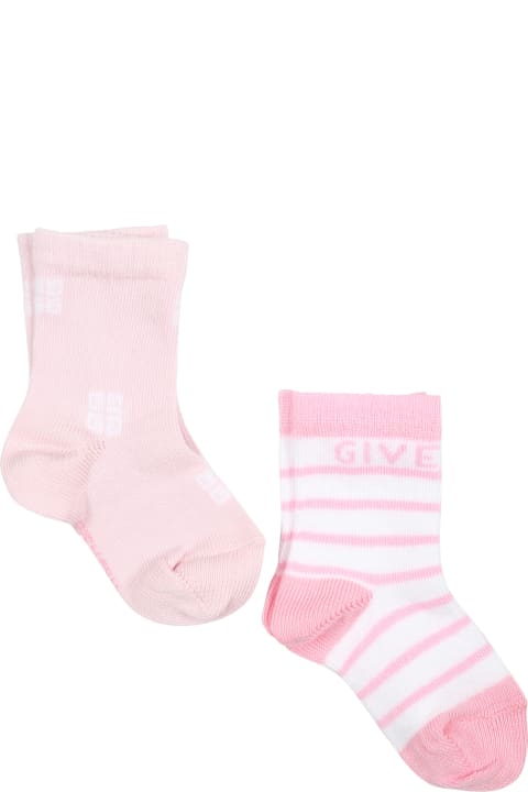 Pink Socks Set For Baby Girl With Logo