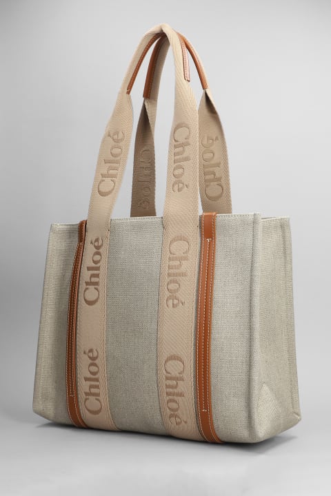 Bags for Women Chloé Woody Tote In Beige Canvas
