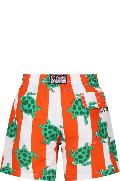 Swimwear for Boys MC2 Saint Barth Orange Swim Shorts For Boy With Turtle Print