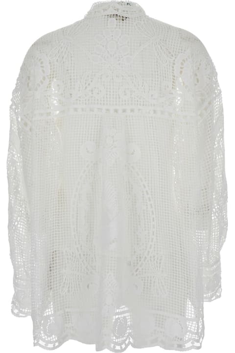 Farm Rio for Men Farm Rio 
swan Lake
 White Shirt With Classic Collar And All-over Lace Embroidery In Tech Fabric Woman