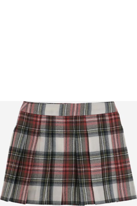 Bonpoint ملابس تحتية لـ بنات Bonpoint Pleated Wool Check Pattern Skirt