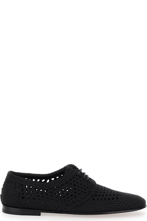 Laced Shoes for Men Dolce & Gabbana Black Lace-up Shoes With Woven Design In Fabric Man