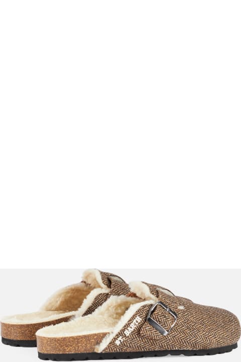 Homeware MC2 Saint Barth Woman Sandal Furry Clogs With Herringbone Print