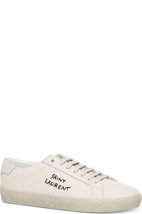 Fashion for Women Saint Laurent Sl/06 Signature White Leather And Cotton Sneakers Saint Laurent Woman